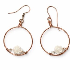 Chic Rose Gold Earrings with White Floral Accents